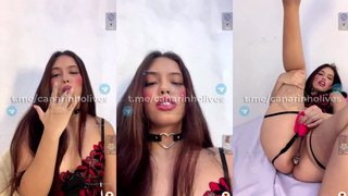 Ninfeta com o plug no cú e toda melada goza ao vivo