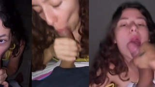 Novinha mamando e levando gozada