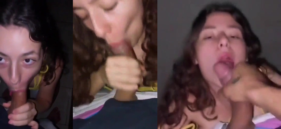Novinha mamando e levando gozada