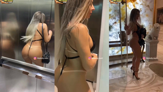 Maikelly Muhl dançando de lingerie no corredor do hotel